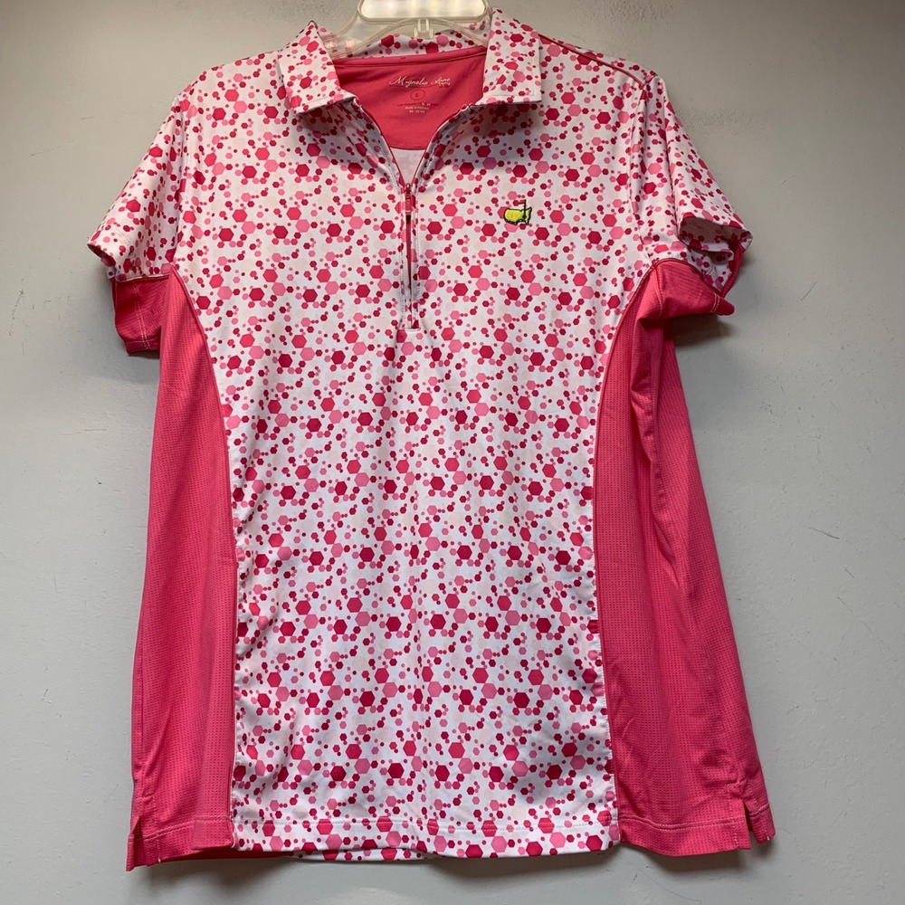 Magnolia Lane Golf Polo Women Large Pink Excellent Geometric Tech Quarter Zip